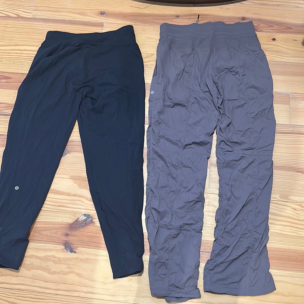 Lululemon pants. One blue and one gray.